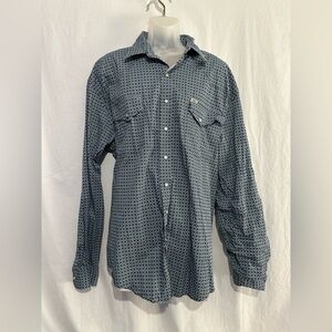 Rafter C Long Sleeve Button Up Shirt Size 3XB Blue Geometric Print